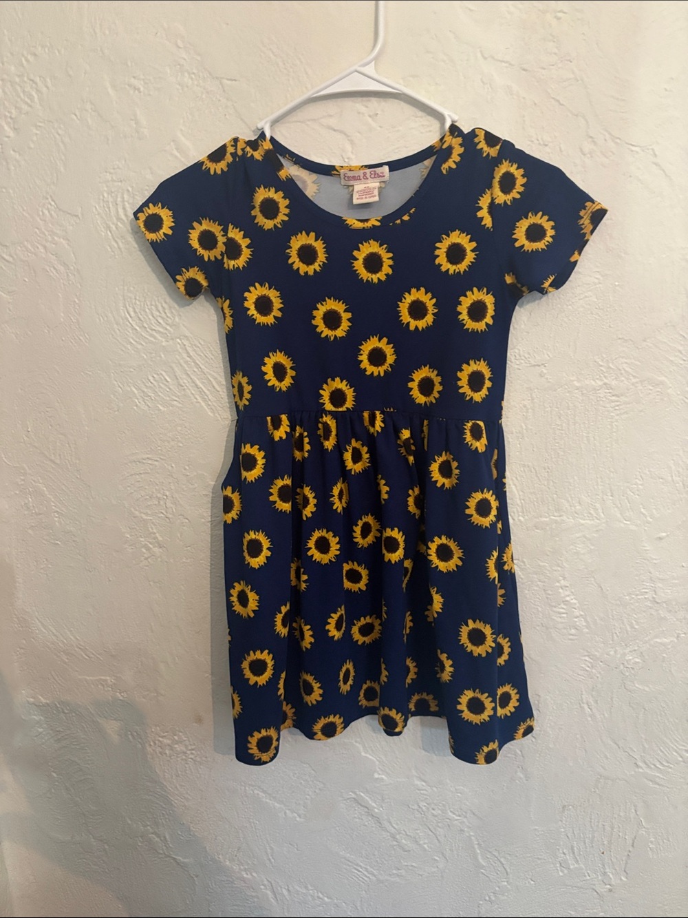 Sunflower Print Navy Girls Dress by